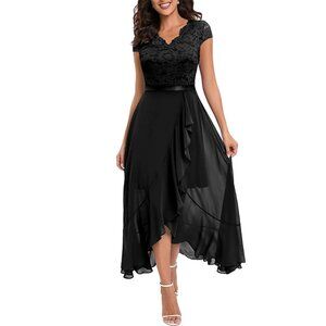 Party dress V-neck sleeveless lace mesh long skirt